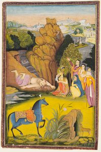 Farhad suicida-se depois de ouvir as falsas notícias da morte de Shirin de attributed to Amar Das Bhatti