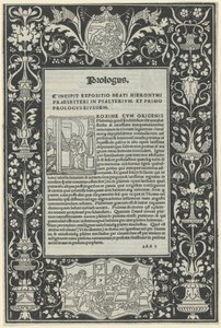 Uma borda de linha branca com dois cartuchos: "Um sátiro sacrificando um carneiro" e "A escolha de Hércules" de attributed to Benedetto Bordon