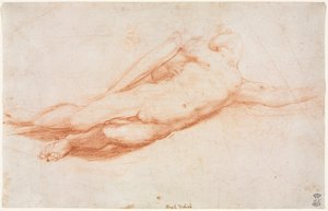 Estudo de um soldado caído (possivelmente a conversão de Saul) (reto) de attributed to Correggio