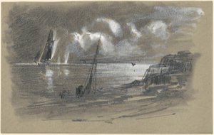 Litoral à luz do luar [reto] de attributed to Edward Moran