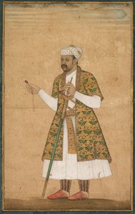 Um Courtier, Possivelmente Khan Alam, segurando um Spinel e uma Espada Deccan de attributed to Govardhan