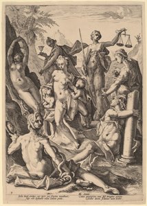 As sete virtudes de attributed to Jacob Matham, after Hendrik Goltzius