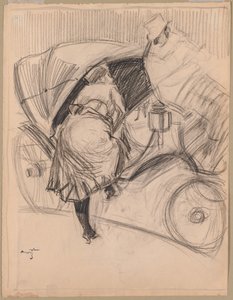 Mulher Entrando em um Fiacre (reto) de attributed to Jean Louis Forain