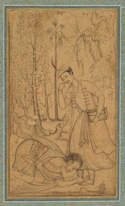 Um homem santo prostrando-se diante de um príncipe instruído de attributed to Manohar