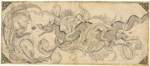 Dragão na folhagem com cabeças de leão e fênix de attributed to Sahkulu