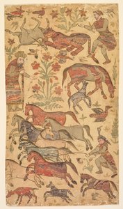 Uma imagem em mármore de Rustam pegando Rakhsh de attributed to Shafi