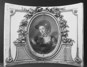 Mulher com um cachorro de um conjunto, 1770-90. de ca. 1775 . French Painter