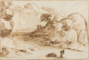 Paisagem com uma cachoeira de called Guercino Giovanni Francesco Barbieri