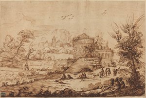 Paisagem com Fortaleza e Rio de called Guercino after Giovanni Francesco Barbieri