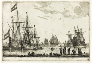 Quatro navios à vela num quebra-mar, de Treze cenas navais
