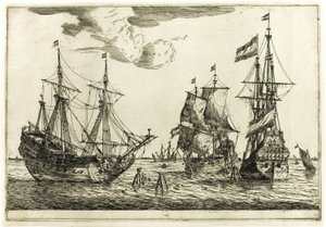 Três navios à vela atracados, de Treze cenas navais