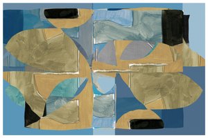 Colagem abstrata em tons de azul e castanho de cartissi