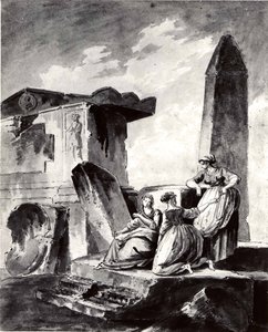Três meninas por ruínas, ca. 1790. de copy after Hubert Robert.