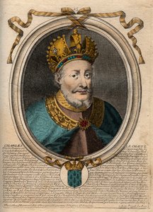 Retrato de Carlos II o Careca (823-877), Rei de França - Carlos II (823-877) o Careca - gravura de 