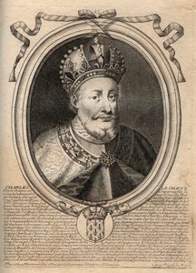 Retrato de Carlos II o Careca (823 - 877), Rei da França - Carlos II (823-77) o Careca - gravura de 