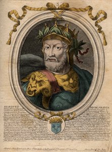 Retrato de Merovee ou Merovech, rei dos francos (v448-v458), primeiro rei da raça Merovíngia - Retrato de Merovech (Meroveus) (d456) Rei dos francos salianos - gravura de 