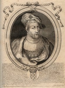 Retrato de Thierry IV (713-737) rei dos Francos de 721 a 737 - THIERRY IV (Theodoric) rei dos Francos - gravura de 