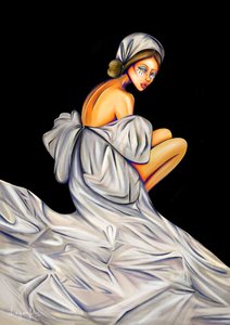 Mulher pensativa de branco de dragonfly