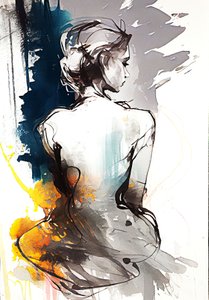 Uma pintura de uma mulher sentada, Serenidade em silhueta, impressões de arte em tela de F. Abderrahim