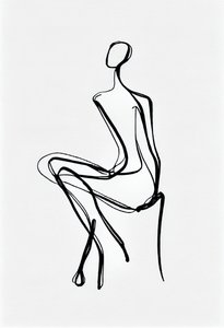 Uma mulher sentada, silhueta de desenho a uma linha, parede Impressão de arte a pedido