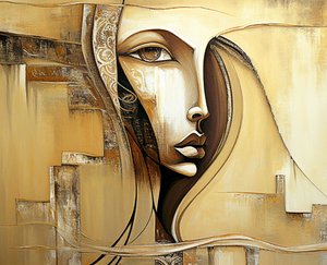 Rosto feminino abstracto em arte figurativa, impressões em tela a pedido