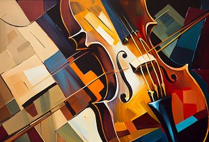 Pintura abstrata de violino, tela de música, impressão de parede Arte a pedido