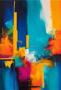 Composição abstrata, cores vibrantes e quentes, impressão de arte mural a pedido