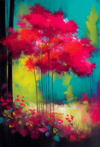 Desenho abstrato de plantas com flores em cor-de-rosa, Parede | Impressões em tela