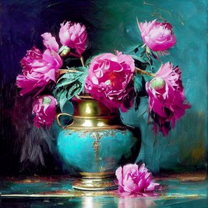 Pintura abstrata de flores com rosa profundo, Arte da parede | Impressões em tela