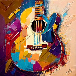 Arte musical abstracta, pintura de guitarra eléctrica a cores, impressões em tela de F. Abderrahim