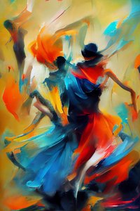 Pintura abstrata silhueta de mulher a dançar, Arte digital para impressão