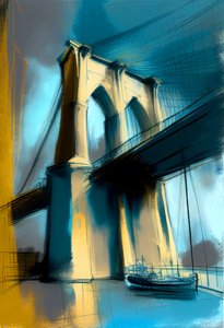 Esboço abstrato da ponte de Brooklyn, pintura sobre tela, impressões de arte de parede