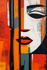 Rosto abstrato de mulher, linhas rectas sobre tela, Arte digital para impressão