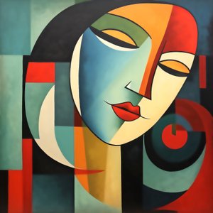 Cores abstractas do rosto de uma mulher, olhos fechados, impressão de arte mural a pedido