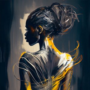 Mulher africana vista por trás pintura a óleo abstrata, parede Impressão de arte