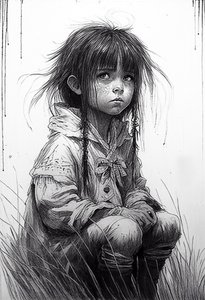  Uma menina inocente, Desenho de retrato, impressões artísticas de F. Abderrahim