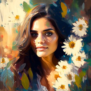Retrato de uma bela mulher mexicana e girassóis, Arte digital abstrata para impressão