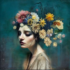 Menina bonita com flores, Pintura abstrata, Pintura de parede | Impressões em tela