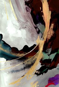 Pintura abstracta a preto e cinzento com um efeito dourado, impressões de arte para parede de F. Abderrahim