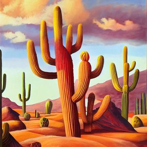 Cactos do deserto em cores quentes sobre tela, impressões de arte em tela de F. Abderrahim