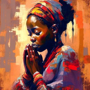 Pintura digital em tela: Rapariga africana em meditação, impressões de arte na parede