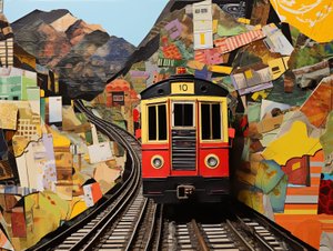 Estação de comboio funicular Autocolantes Collage, impressões de arte em tela a pedido