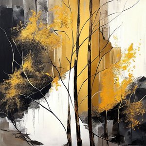 Floresta dourada abstracta no Outono, Quadros de parede | Impressões em tela de F. Abderrahim