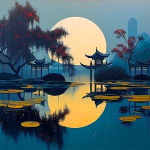 Paisagem japonesa e pintura exterior de casa tradicional, Arte de parede | Impressões em tela