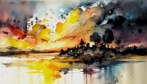 Pintura a aguarela de paisagem e natureza, arte de parede para impressão