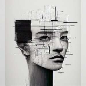 Minimalismo Desenho de rosto humano, impressões artísticas a pedido