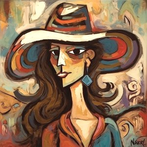 Pintura de uma bela senhora moderna com um chapéu, Quadros de parede | Impressões em tela