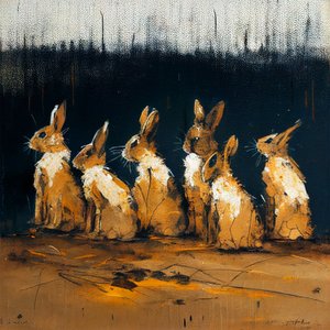 Pintura de coelhos com estilo figurativo, impressões de arte de parede de F. Abderrahim
