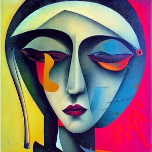 Rosto de uma mulher triste numa pintura figurativa abstrata, Arte de parede | Impressões sobre tela