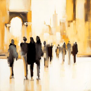 Vida urbana: Pintura de silhueta impressionista abstracta de F. Abderrahim